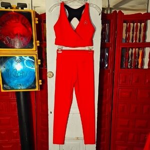Joie In Life Orange V-Neck Sports Bra & Ruched Leggings Workout Set Size Large